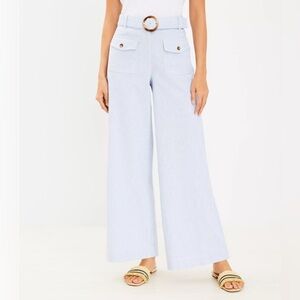EUC LOFT Light Blue Belted Wide Leg Patch Pocket Curvy Pants Matching Belt